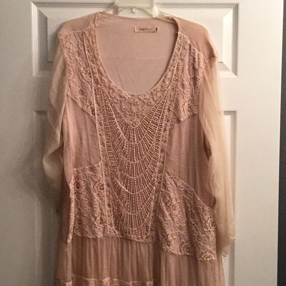 Baby Pink Dress or long Top...with beaded front and roll up sleeves!🤩🤩